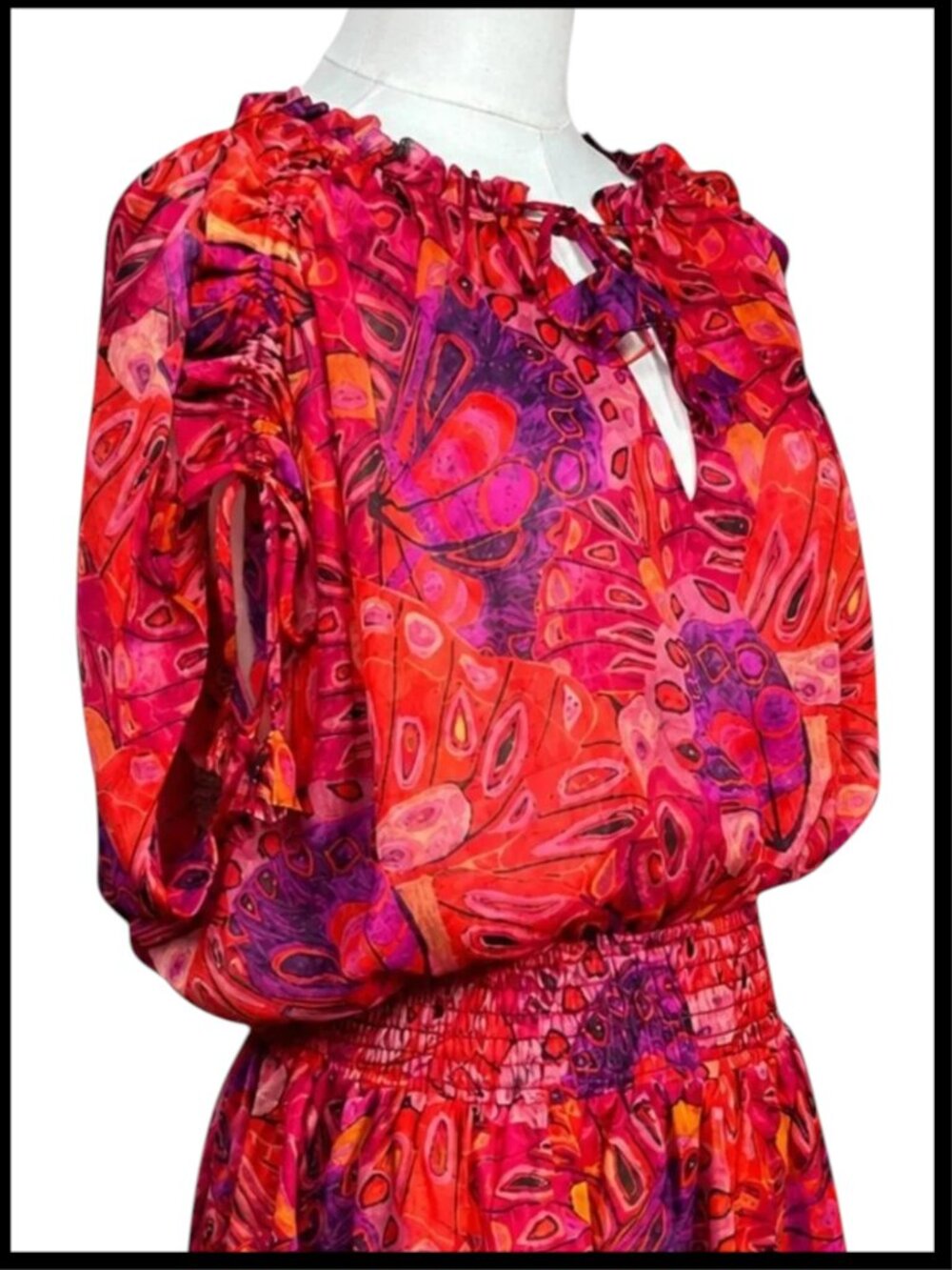 MISA Los Angeles Dominique Mini Dress Red Pink Smocked Ruffle XL - Picture 5 of 9